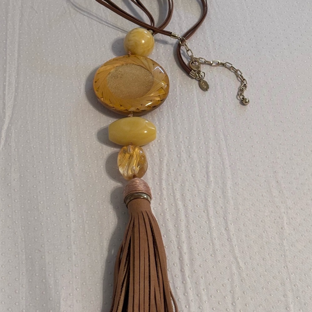 Chico’s Large Neutral Tasseled Necklace - Picture 2 of 5